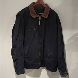 Men's vintage Berne navy Jacket with Brown Collar